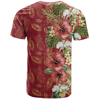 Hawaii Discoverers Day T Shirt Tropical Hibiscus Glitter Crimson LT05 - Polynesian Pride