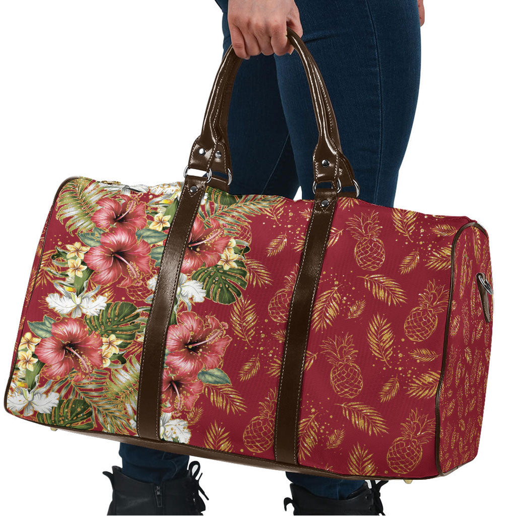 Hawaii Discoverers Day Travel Bag Tropical Hibiscus Glitter Crimson LT05 - Polynesian Pride