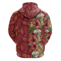 Hawaii Discoverers Day Zip Hoodie Tropical Hibiscus Glitter Crimson LT05 - Polynesian Pride
