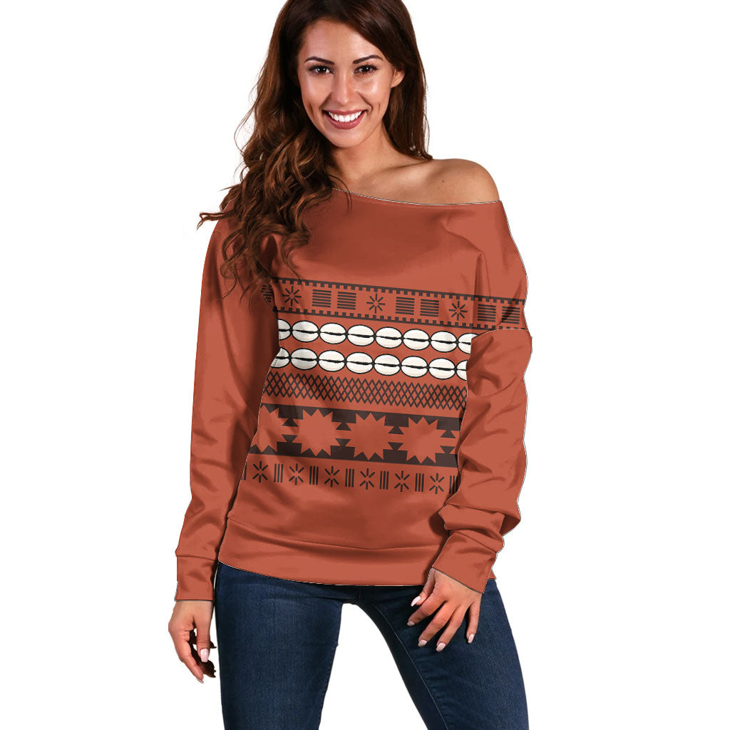 Polynesian Princess Inspired Tapa Pattern Off Shoulder Sweater LT05 Women Red - Polynesian Pride