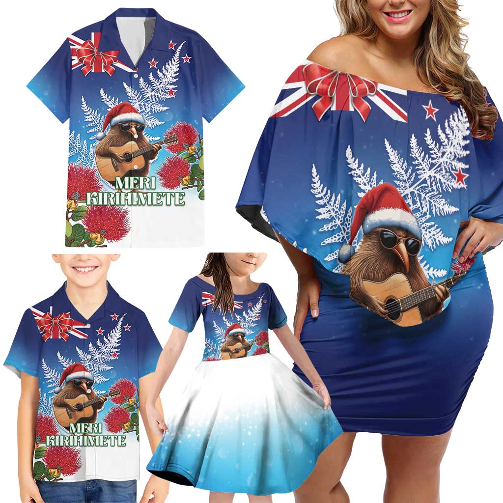 New Zealand Kiwi Christmas Family Matching Off Shoulder Short Dress and Hawaiian Shirt Xmas Vibe