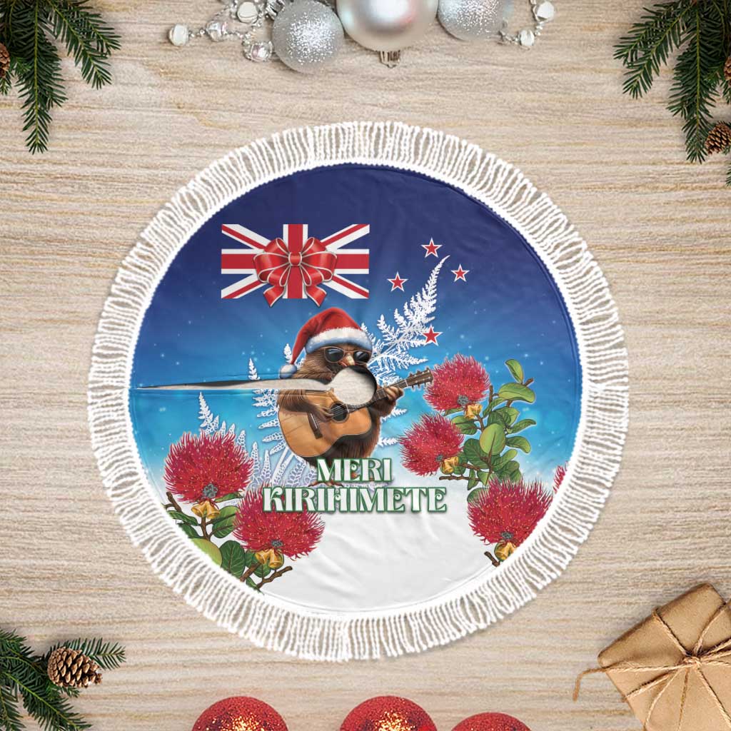 New Zealand Kiwi Christmas Tree Skirt Xmas Vibe LT05 Fringed Blue - Polynesian Pride