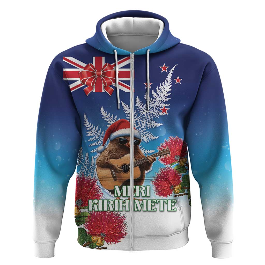 New Zealand Kiwi Christmas Zip Hoodie Xmas Vibe LT05 Zip Hoodie Blue - Polynesian Pride