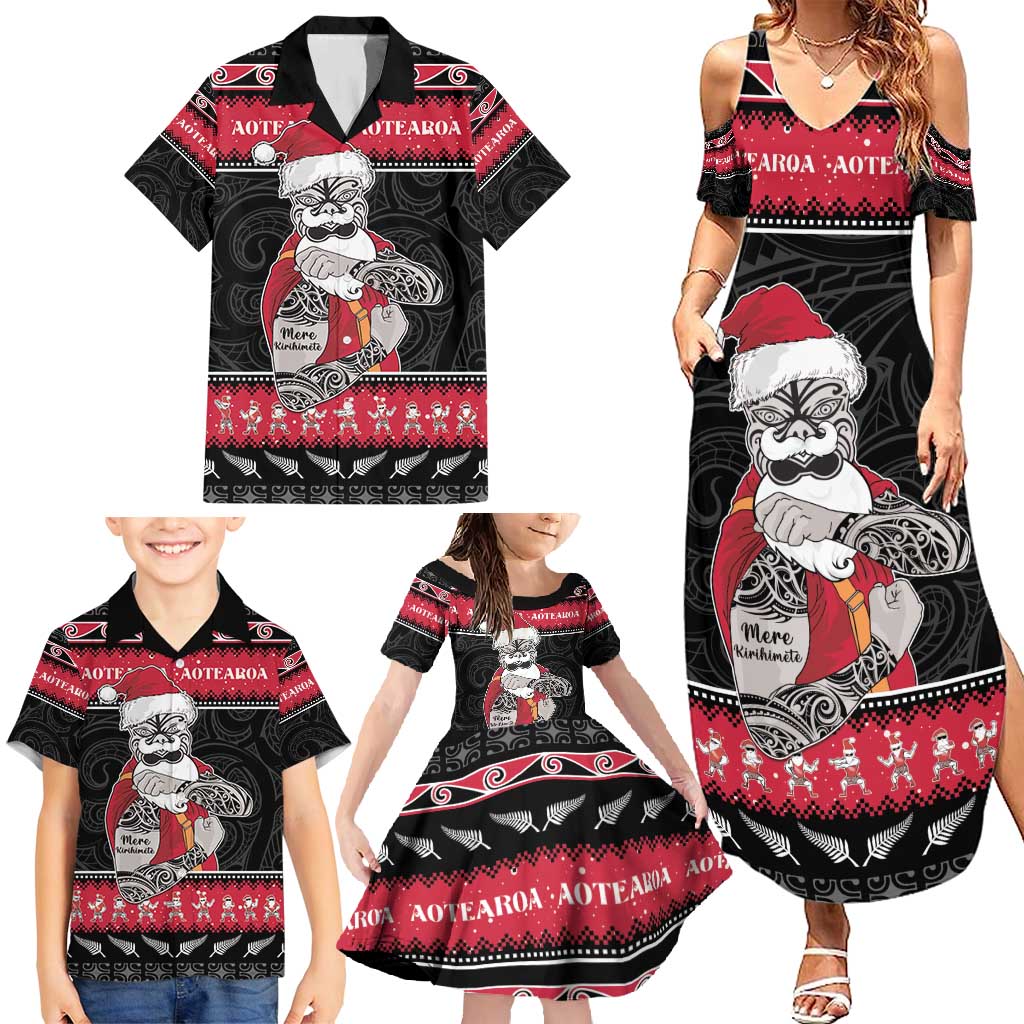 New Zealand Santa Tiki Christmas Family Matching Summer Maxi Dress and Hawaiian Shirt Meri Kirihimete