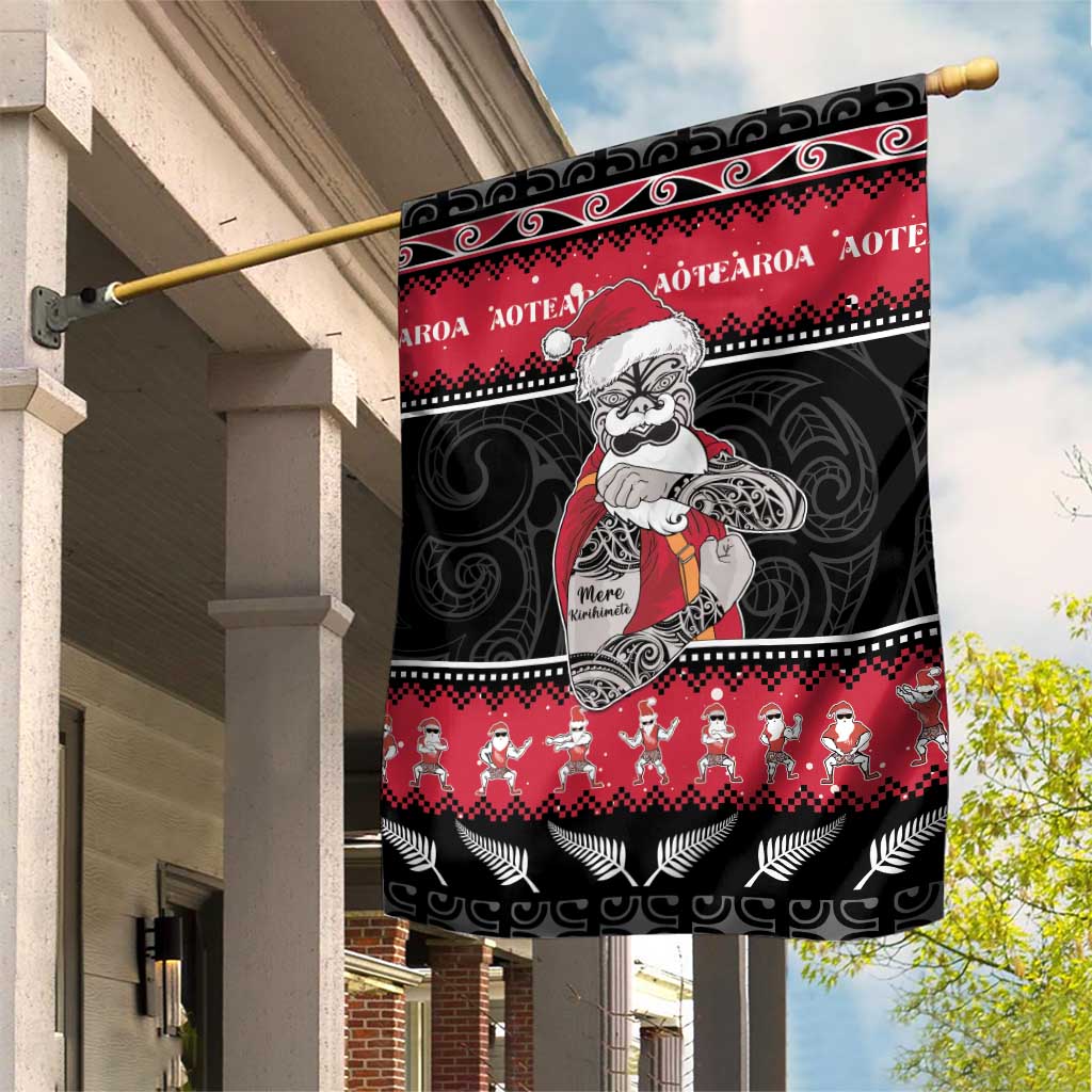 New Zealand Santa Tiki Christmas Garden Flag Meri Kirihimete LT05 House Flag Black - Polynesian Pride