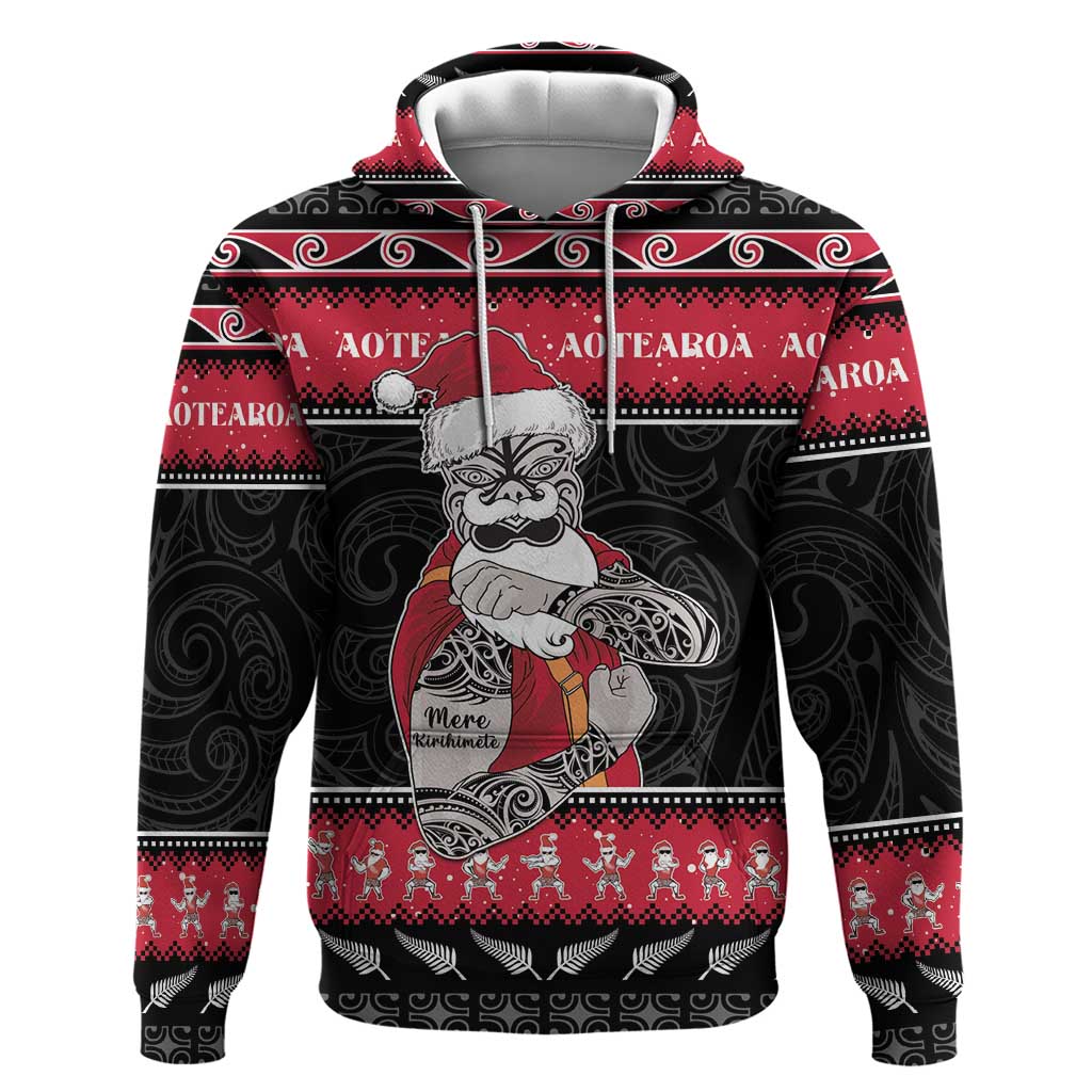 New Zealand Santa Tiki Christmas Hoodie Meri Kirihimete