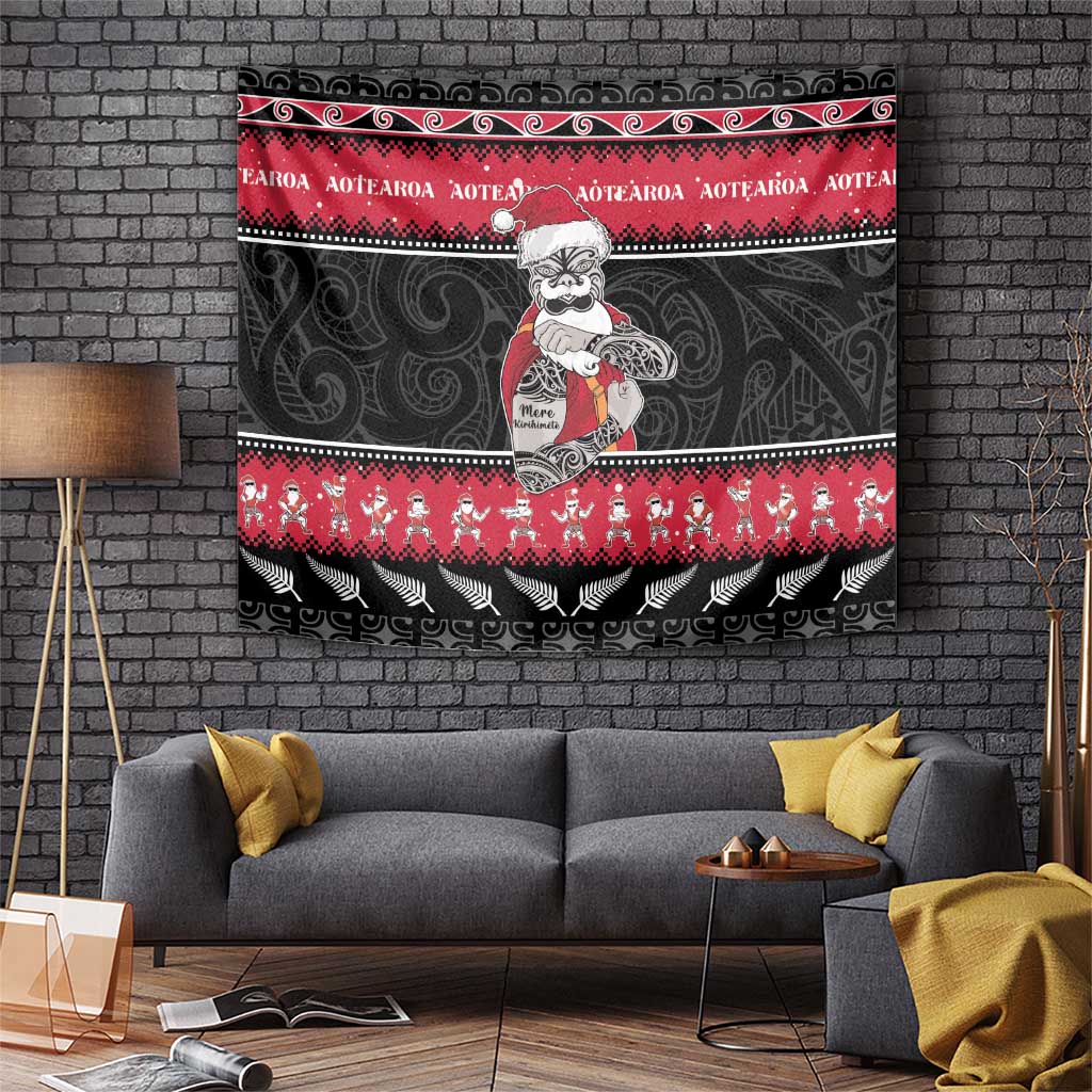 New Zealand Santa Tiki Christmas Tapestry Meri Kirihimete LT05 Black - Polynesian Pride