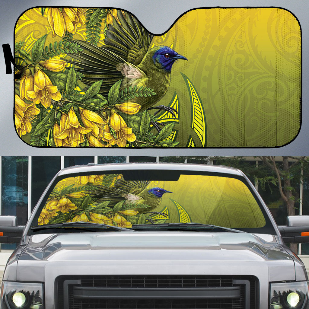 New Zealand Bellbird Auto Sun Shade With Kowhai Flowers LT05 Yellow - Polynesian Pride