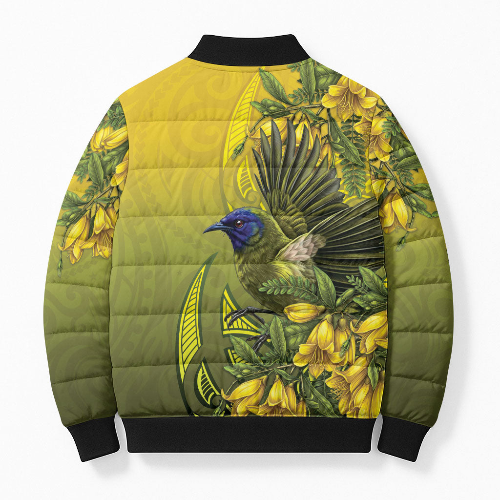 New Zealand Bellbird Bomber Puffer Jacket With Kowhai Flowers LT05 - Polynesian Pride