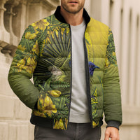 New Zealand Bellbird Bomber Puffer Jacket With Kowhai Flowers LT05 - Polynesian Pride