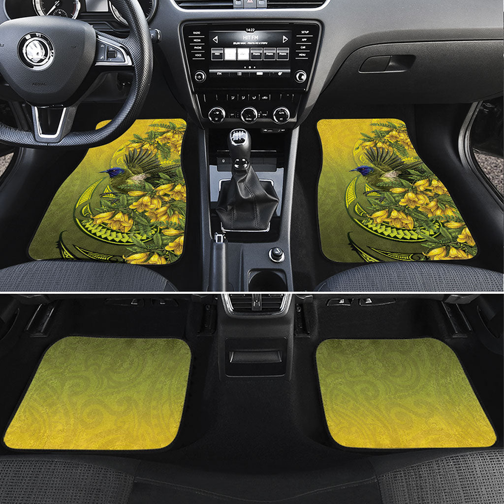 New Zealand Bellbird Car Mats With Kowhai Flowers LT05 Set 4pcs Yellow - Polynesian Pride