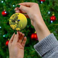 New Zealand Bellbird Ceramic Ornament With Kowhai Flowers LT05 - Polynesian Pride