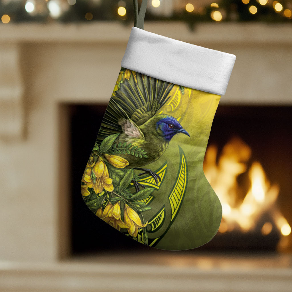New Zealand Bellbird Christmas Stocking With Kowhai Flowers LT05 Set of 2 Yellow - Polynesian Pride