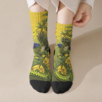 New Zealand Bellbird Crew Socks With Kowhai Flowers LT05 Crew Socks Yellow - Polynesian Pride