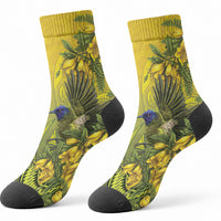 New Zealand Bellbird Crew Socks With Kowhai Flowers LT05 - Polynesian Pride