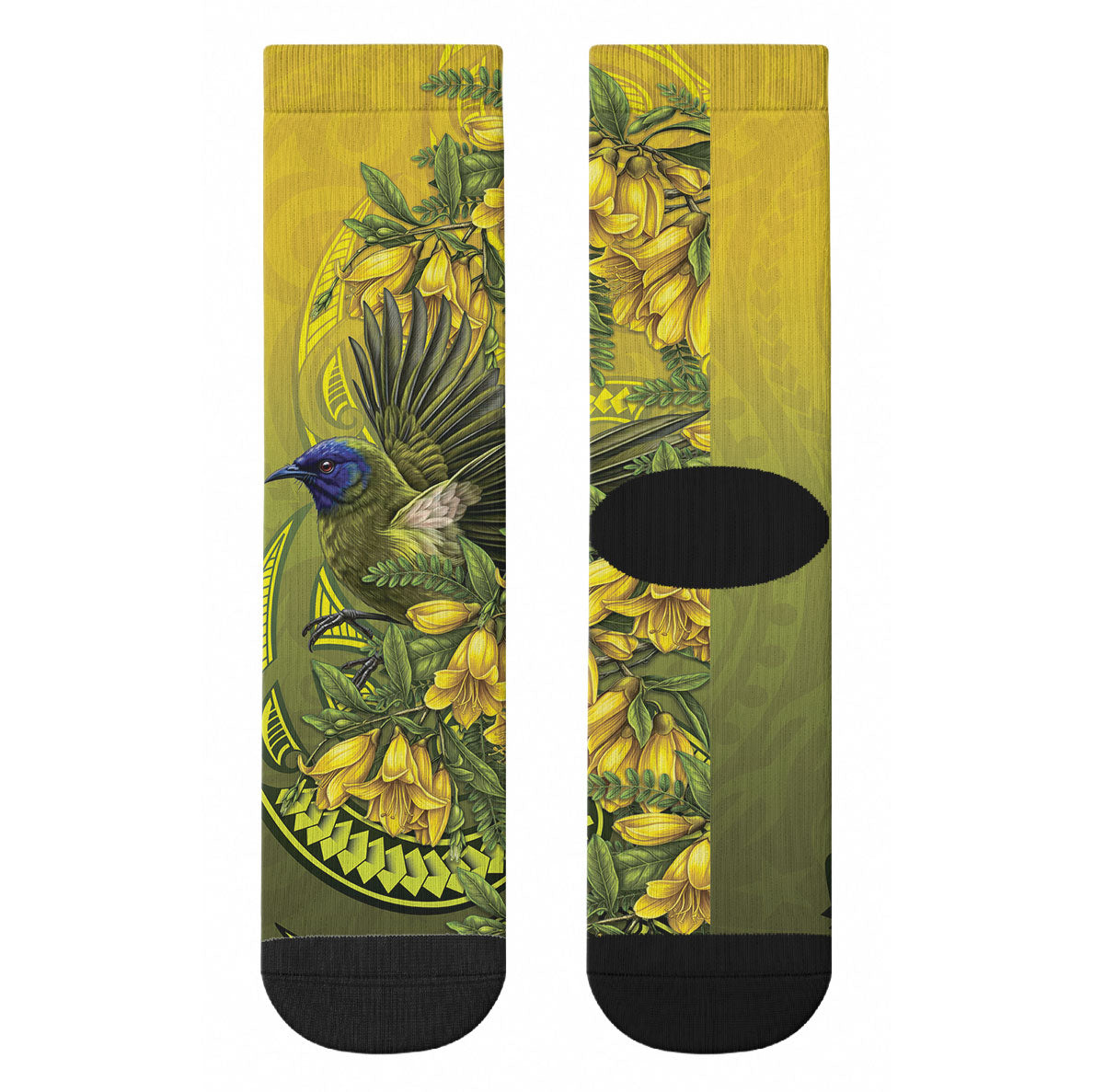 New Zealand Bellbird Crew Socks With Kowhai Flowers LT05 - Polynesian Pride