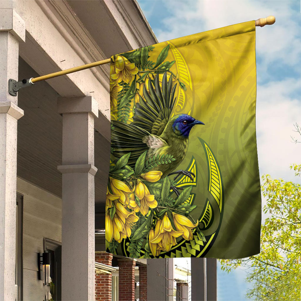 New Zealand Bellbird Garden Flag With Kowhai Flowers LT05 House Flag Yellow - Polynesian Pride