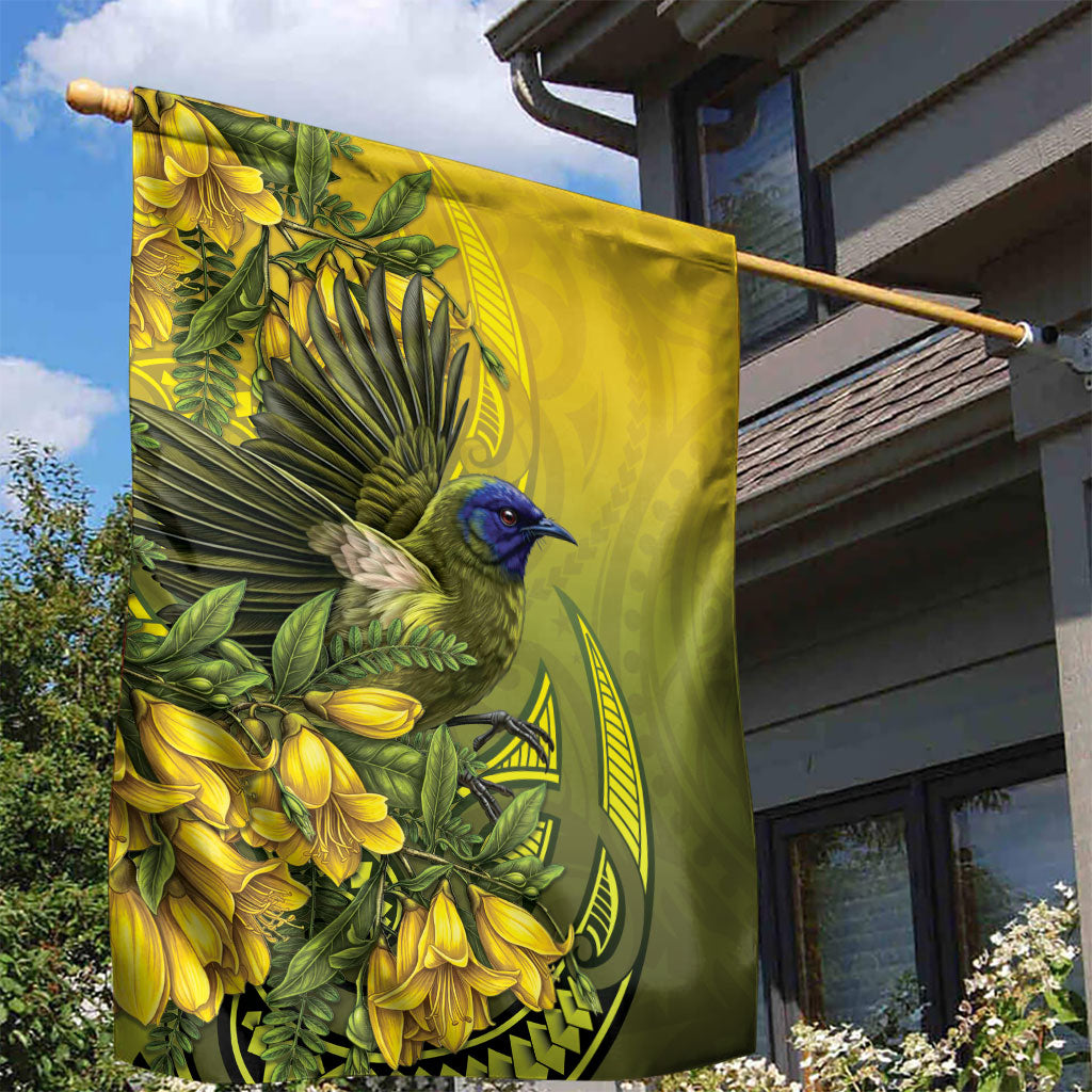 New Zealand Bellbird Garden Flag With Kowhai Flowers LT05 - Polynesian Pride