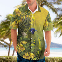 New Zealand Bellbird Hawaiian Shirt With Kowhai Flowers LT05 - Polynesian Pride