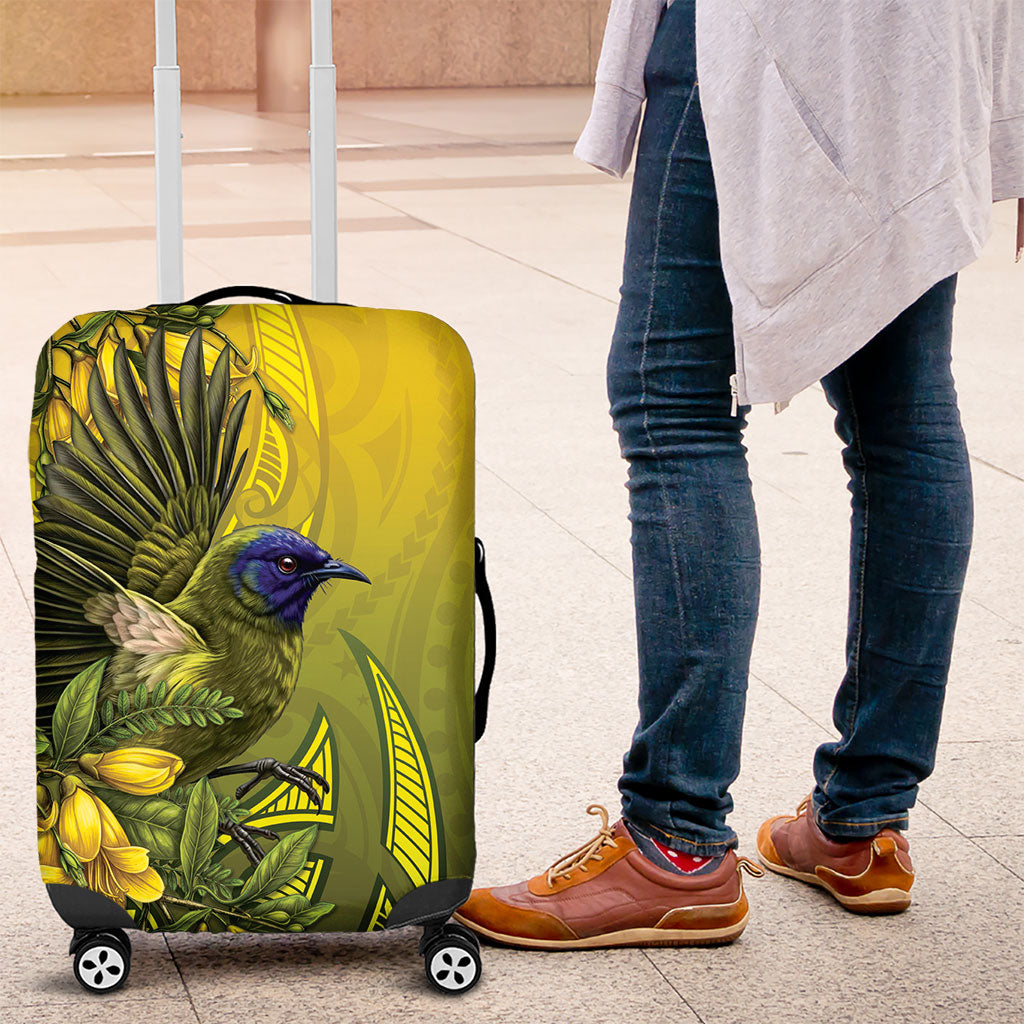 New Zealand Bellbird Luggage Cover With Kowhai Flowers LT05 Yellow - Polynesian Pride