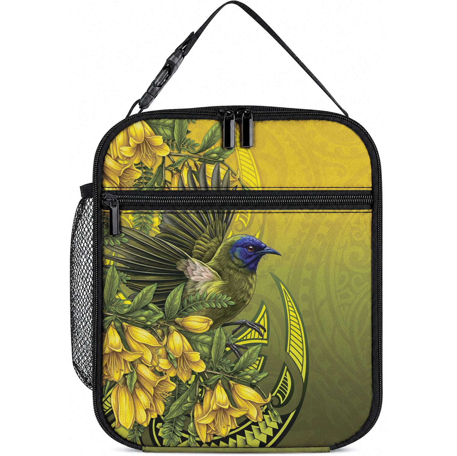 New Zealand Bellbird Lunch Bag With Kowhai Flowers LT05 10.2 × 8.3 × 4.3 inch Yellow - Polynesian Pride