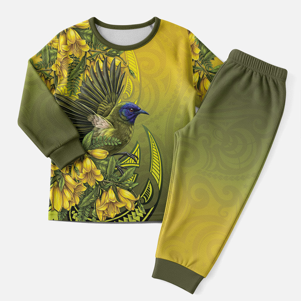 New Zealand Bellbird Christmas Pajama Set With Kowhai Flowers LT05 Men Yellow - Polynesian Pride