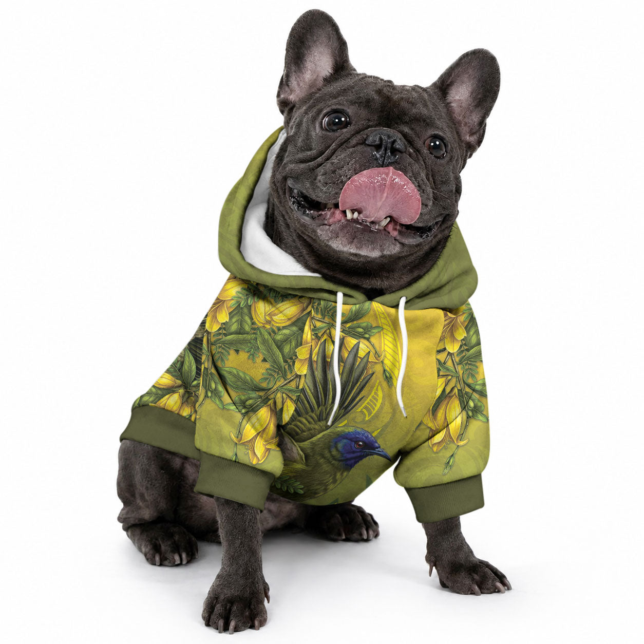 New Zealand Bellbird Pet Hoodie With Kowhai Flowers LT05 - Polynesian Pride