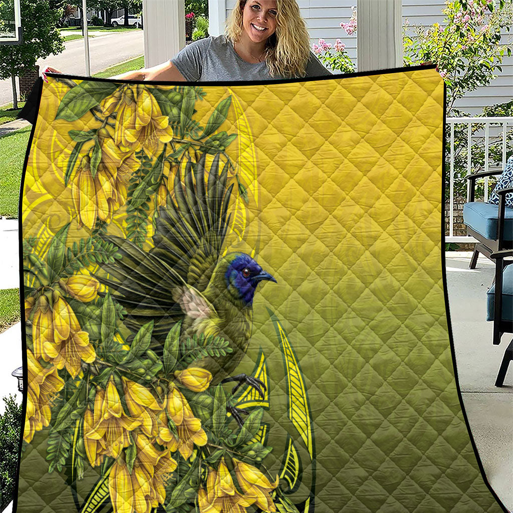 New Zealand Bellbird Quilt With Kowhai Flowers LT05 Yellow - Polynesian Pride
