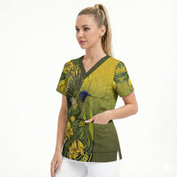 New Zealand Bellbird Scrub Top With Kowhai Flowers LT05 - Polynesian Pride