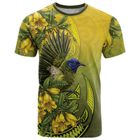 New Zealand Bellbird T Shirt With Kowhai Flowers LT05 Yellow - Polynesian Pride