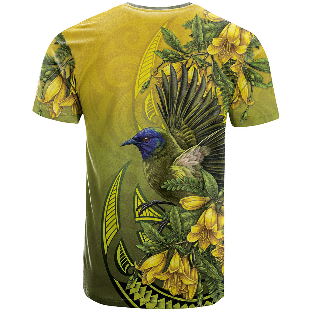 New Zealand Bellbird T Shirt With Kowhai Flowers LT05 - Polynesian Pride