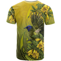 New Zealand Bellbird T Shirt With Kowhai Flowers LT05 - Polynesian Pride