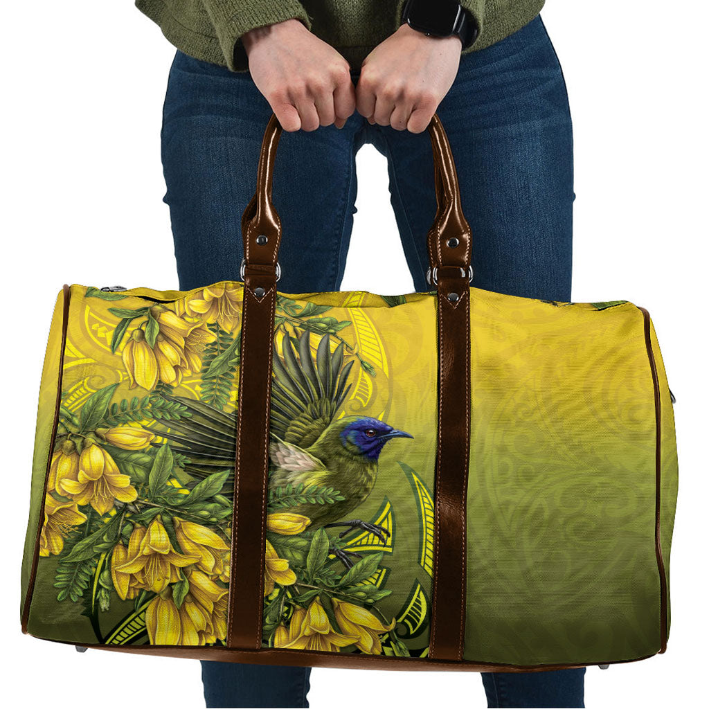 New Zealand Bellbird Travel Bag With Kowhai Flowers LT05 Yellow - Polynesian Pride