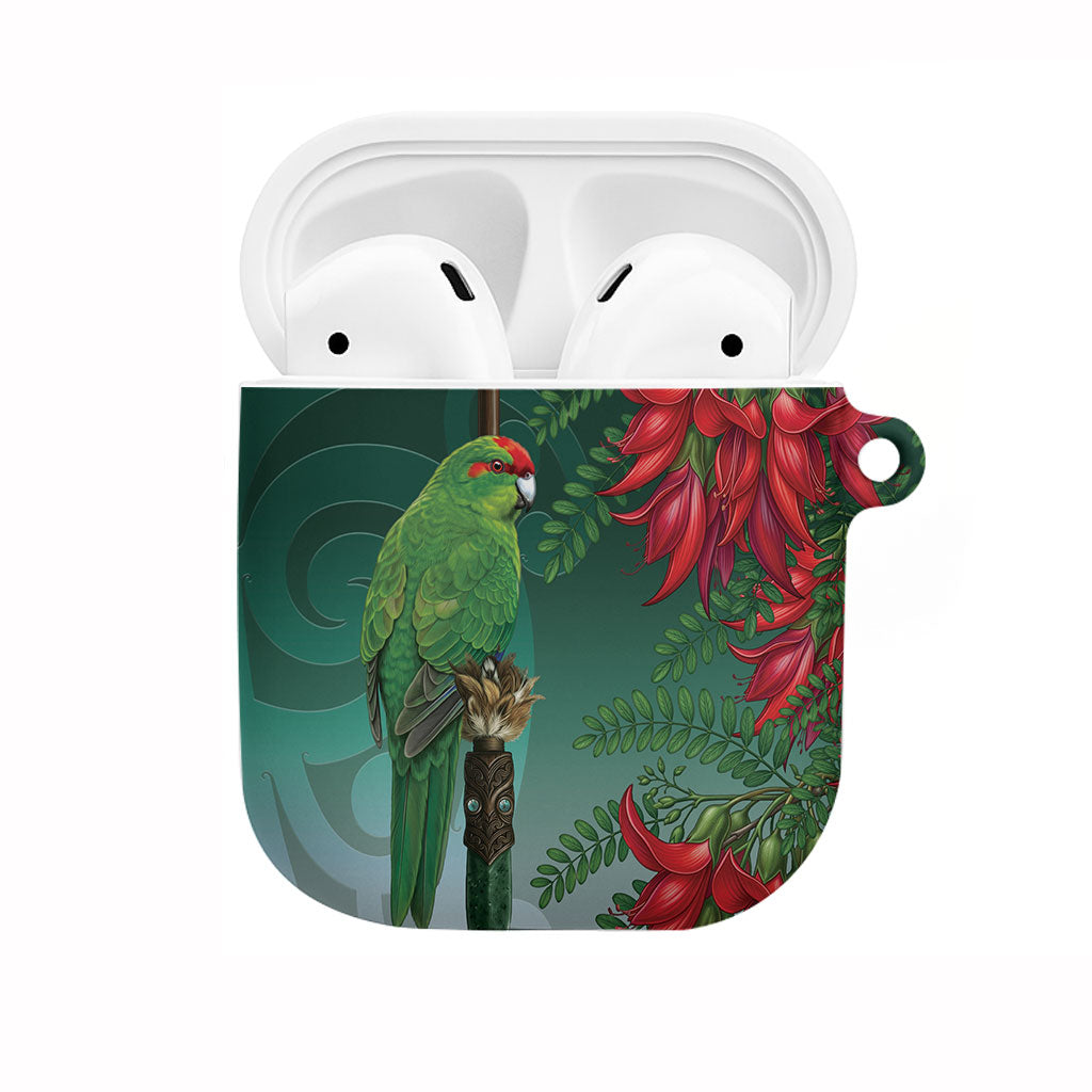 New Zealand Parakeet Bird AirPods Case With Kakabeak Flowers LT05 Teal - Polynesian Pride