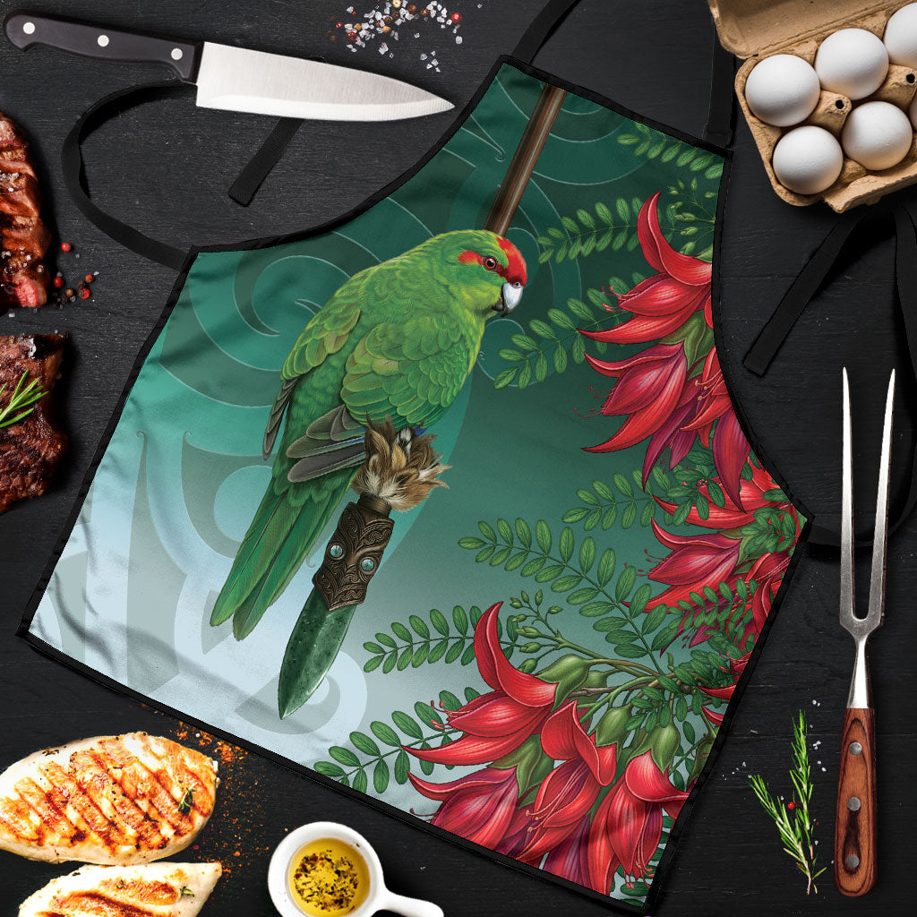 New Zealand Parakeet Bird Apron With Kakabeak Flowers LT05 Teal - Polynesian Pride
