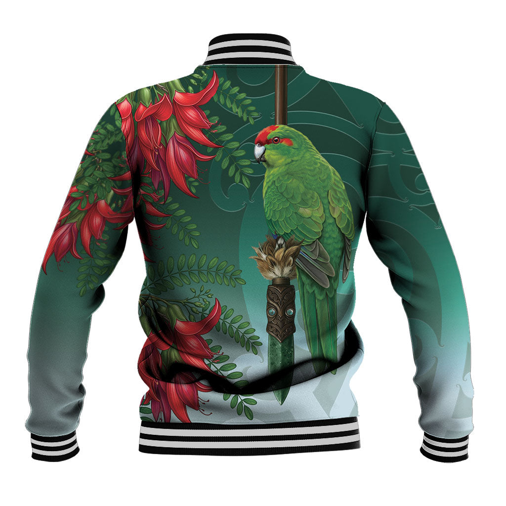New Zealand Parakeet Bird Baseball Jacket With Kakabeak Flowers LT05 - Polynesian Pride