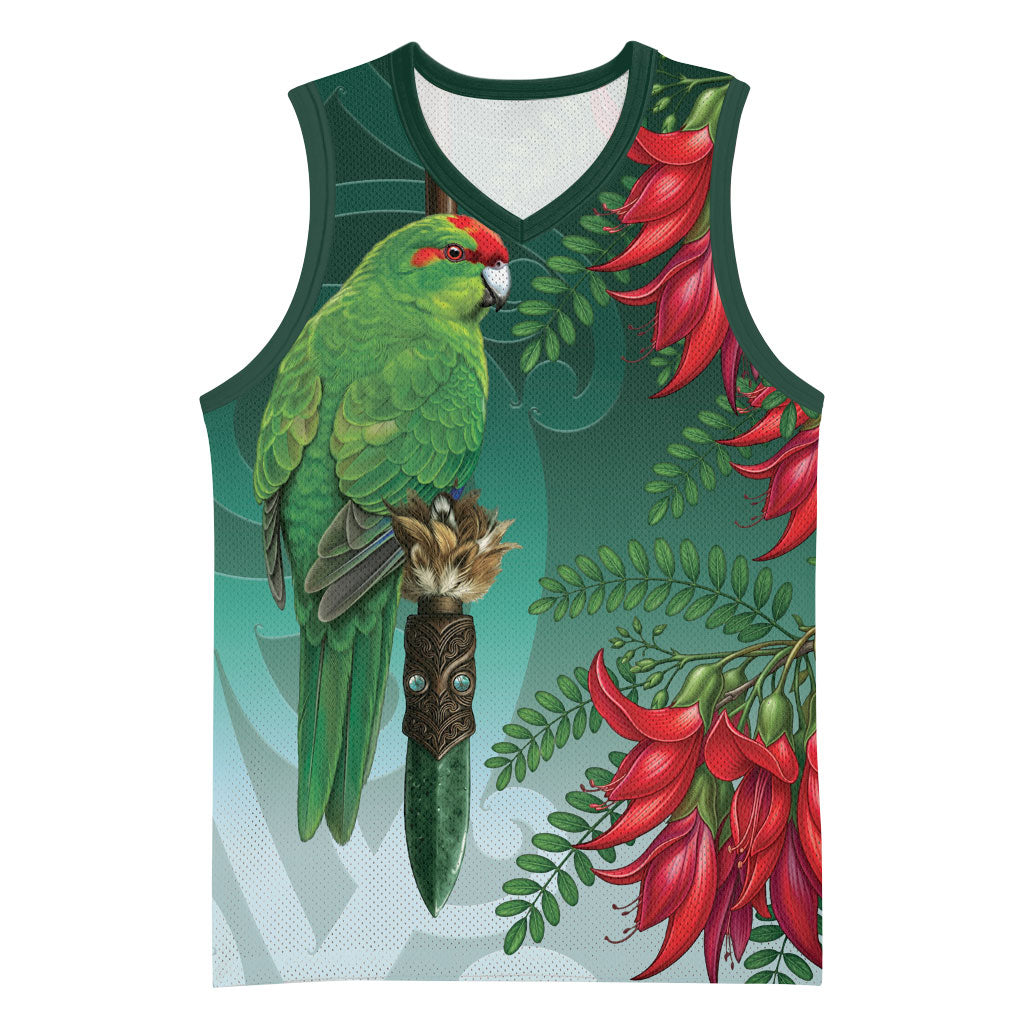 New Zealand Parakeet Bird Basketball Jersey With Kakabeak Flowers LT05 Unisex Teal - Polynesian Pride