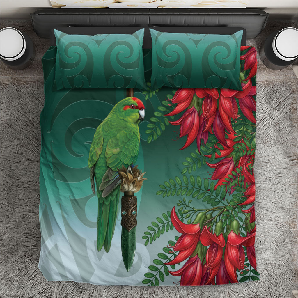 New Zealand Parakeet Bird Bedding Set With Kakabeak Flowers LT05 Teal - Polynesian Pride