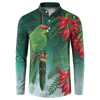 New Zealand Parakeet Bird Button Sweatshirt With Kakabeak Flowers LT05 Teal - Polynesian Pride