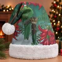 New Zealand Parakeet Bird Christmas Santa Hat With Kakabeak Flowers LT05 With Fur Teal - Polynesian Pride