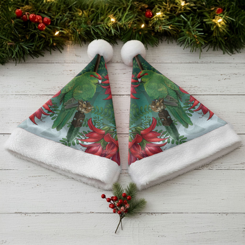 New Zealand Parakeet Bird Christmas Santa Hat With Kakabeak Flowers LT05 - Polynesian Pride