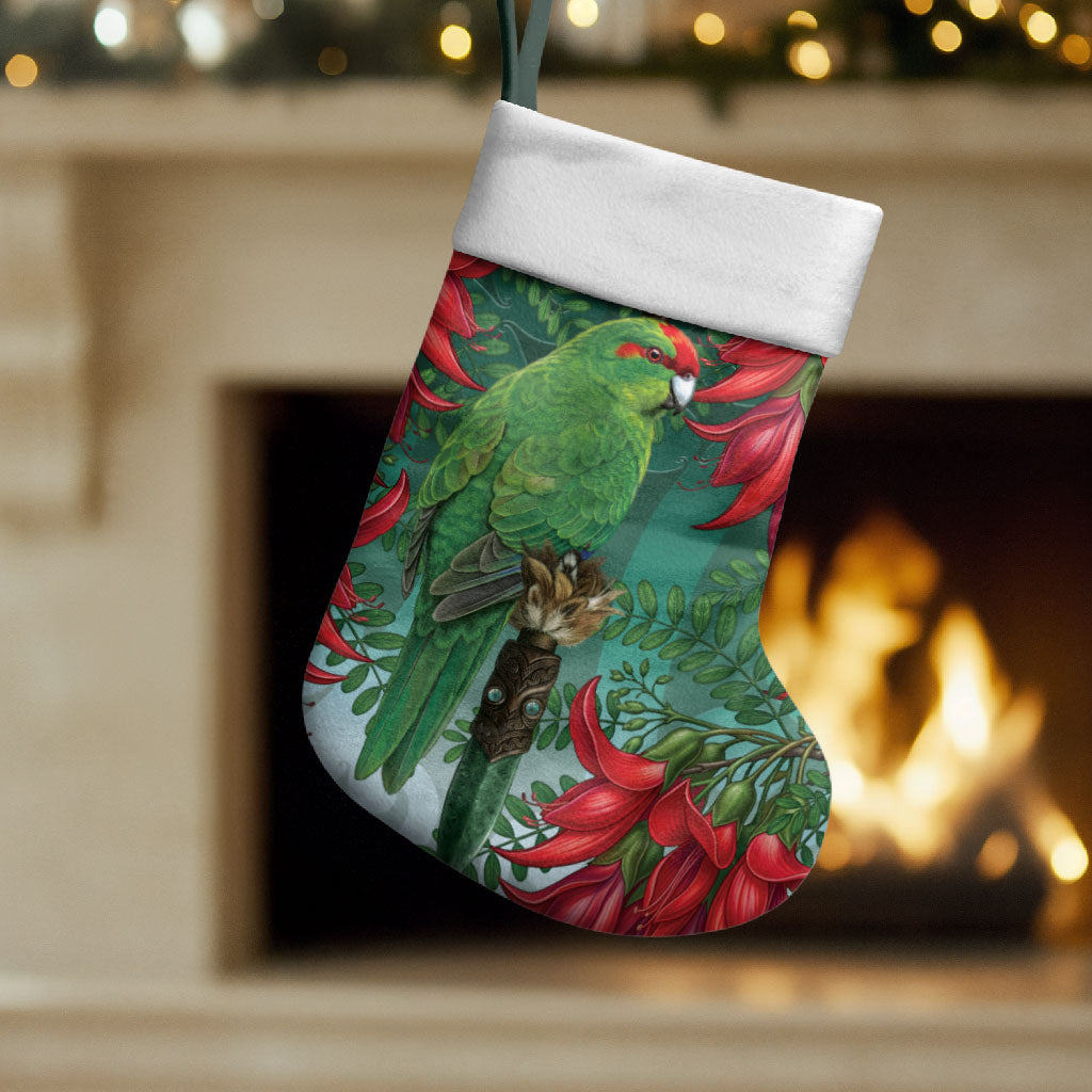New Zealand Parakeet Bird Christmas Stocking With Kakabeak Flowers LT05 Set of 2 Teal - Polynesian Pride
