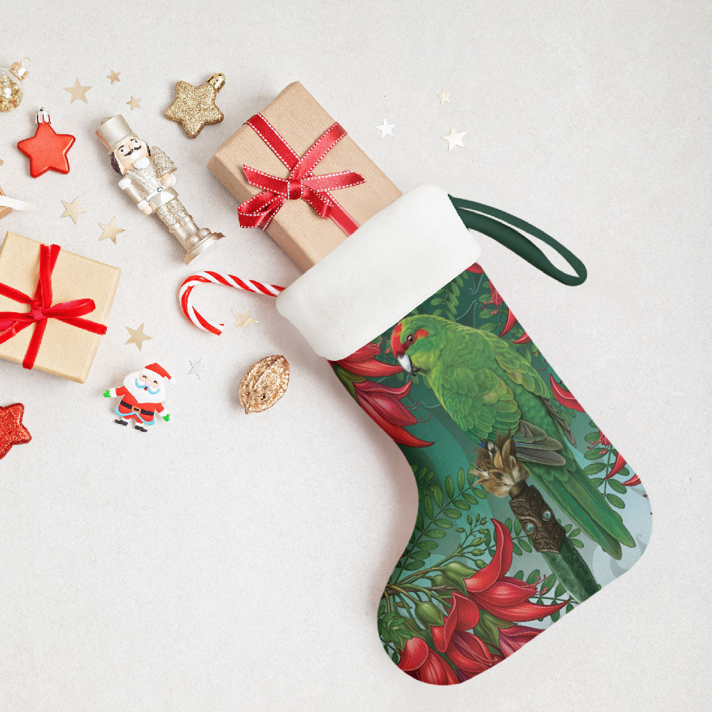 New Zealand Parakeet Bird Christmas Stocking With Kakabeak Flowers LT05 - Polynesian Pride