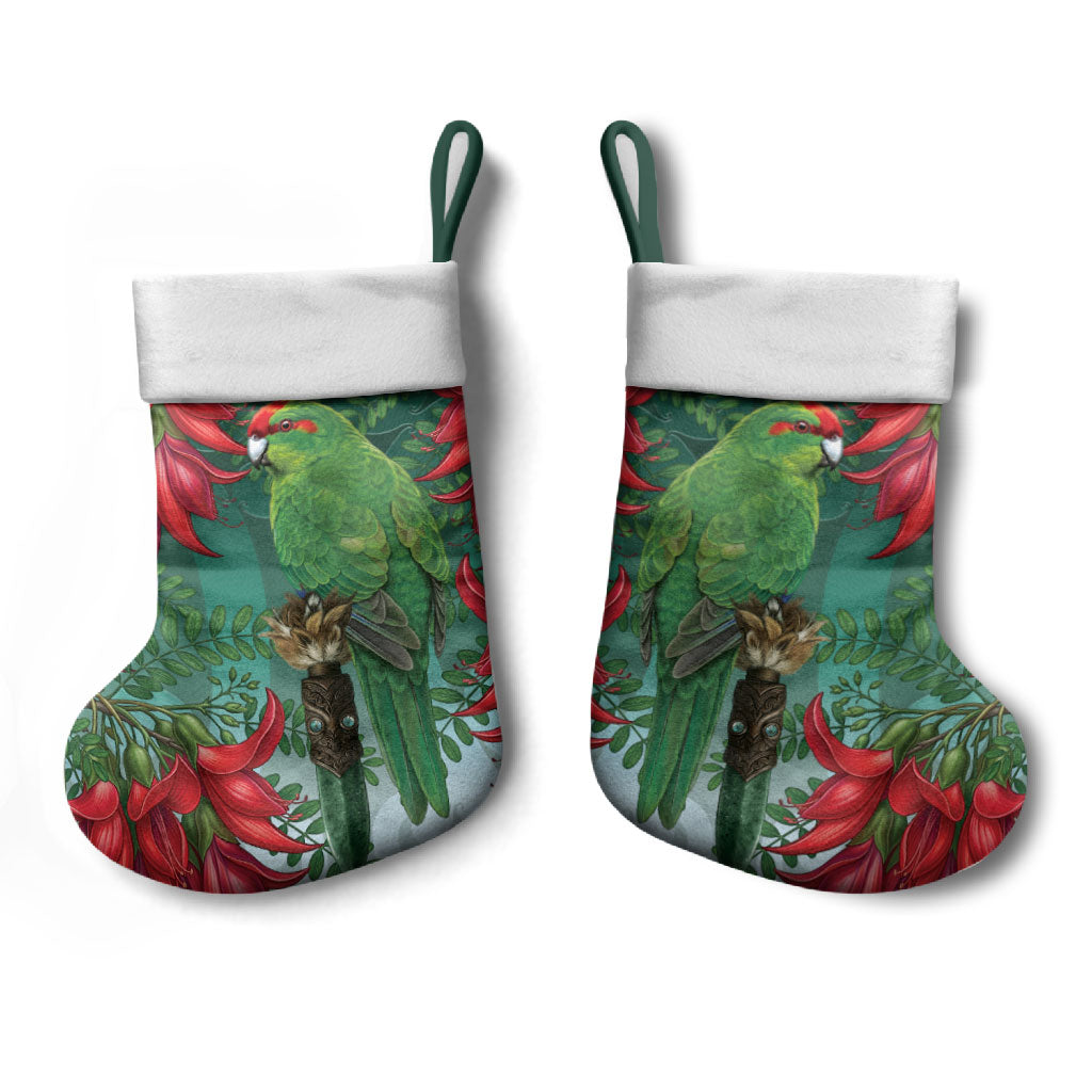 New Zealand Parakeet Bird Christmas Stocking With Kakabeak Flowers LT05 - Polynesian Pride