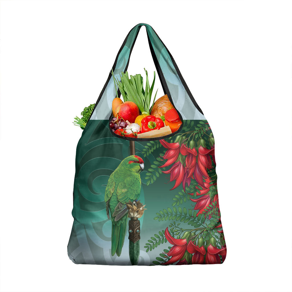 New Zealand Parakeet Bird Grocery Bag With Kakabeak Flowers LT05 1-pack One Size Teal - Polynesian Pride