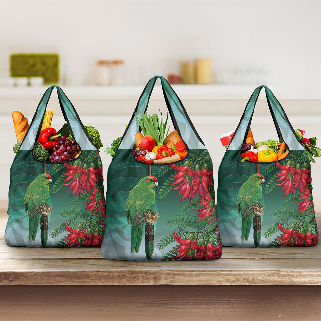 New Zealand Parakeet Bird Grocery Bag With Kakabeak Flowers LT05 3-pack One Size Teal - Polynesian Pride