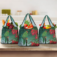 New Zealand Parakeet Bird Grocery Bag With Kakabeak Flowers LT05 3-pack One Size Teal - Polynesian Pride