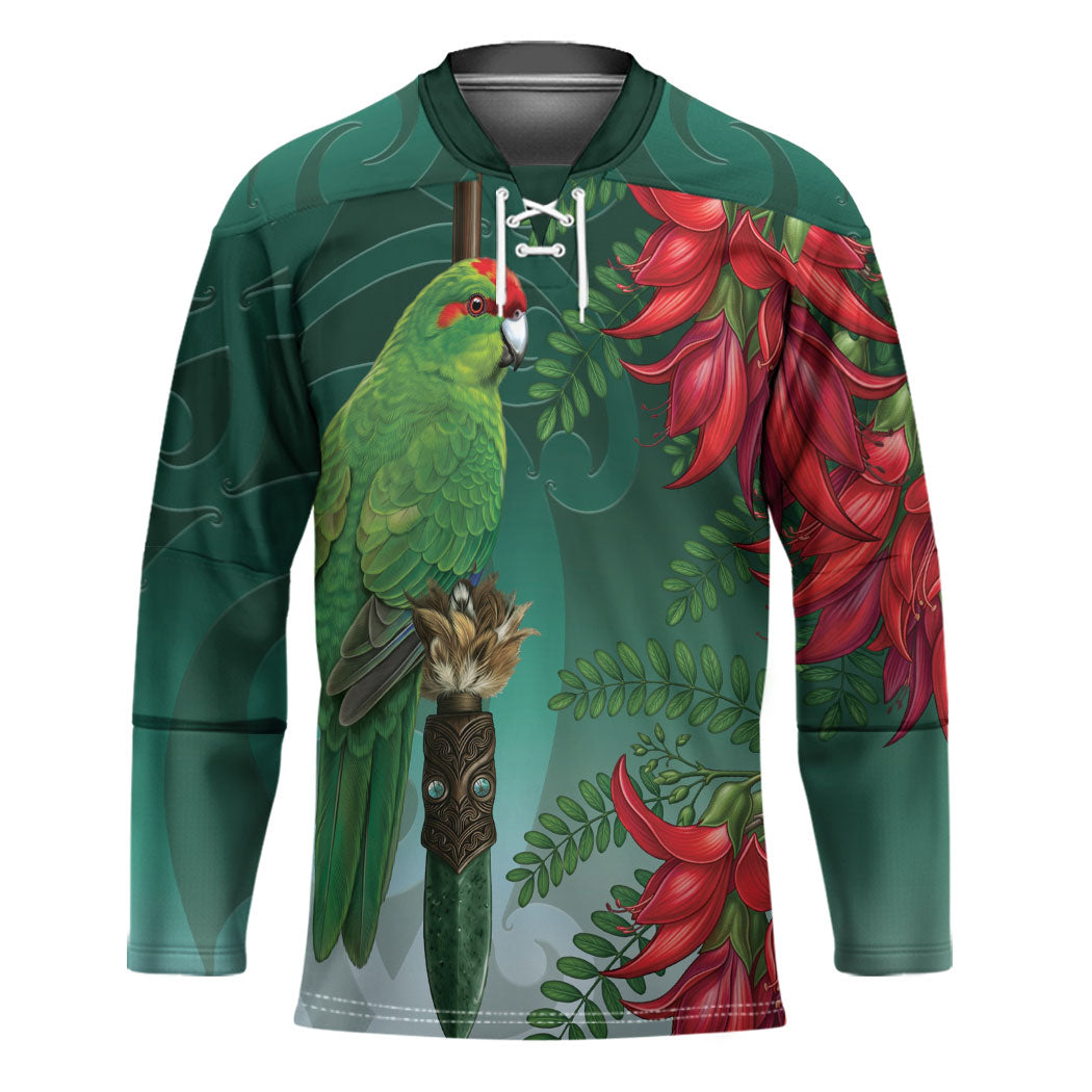 New Zealand Parakeet Bird Hockey Jersey With Kakabeak Flowers LT05 Unisex Teal - Polynesian Pride