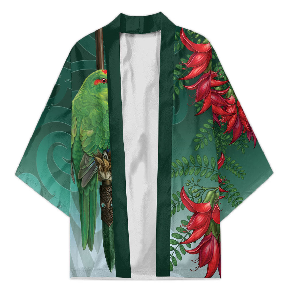 New Zealand Parakeet Bird Kimono With Kakabeak Flowers LT05 Unisex Teal - Polynesian Pride