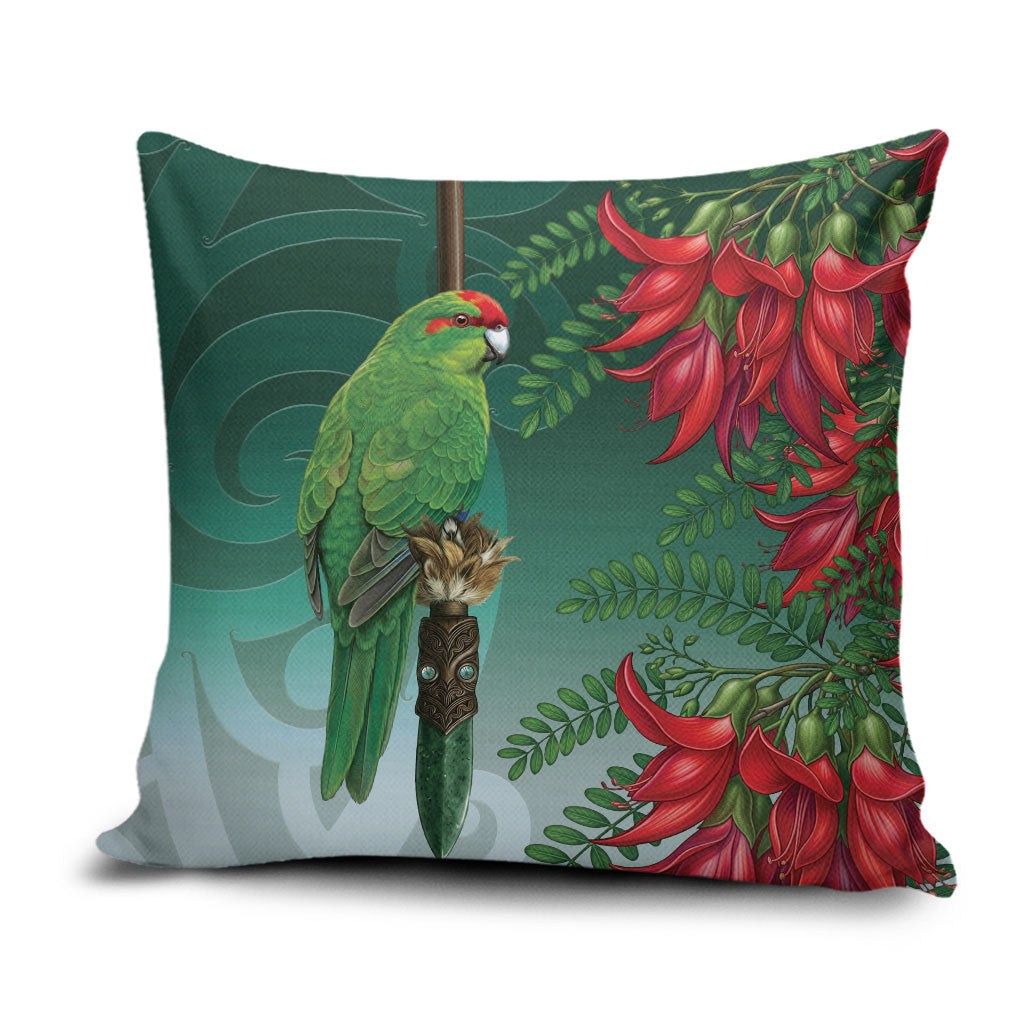 New Zealand Parakeet Bird Pillow Cover With Kakabeak Flowers LT05 Teal - Polynesian Pride
